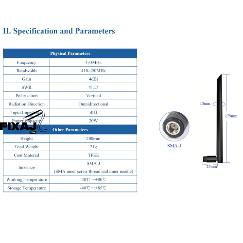 4.0dBi SMA 433 MHz Anten TX433-JKD-20P - 4