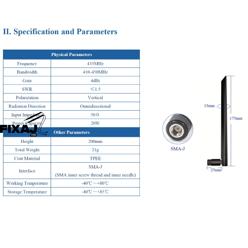 4.0dBi SMA 433 MHz Anten TX433-JKD-20P - 4